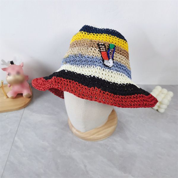 Chapeau de seau de paille de concepteur personnalisé marque marque âne couleur chapeaux de pêcheur pailles casquette mode dopamine coloré mignon femme casquettes de voyage