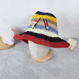 Designer Straw Bucket Hat Women Summer Vication Caps kleurrijke letter hoed tinten dames cap