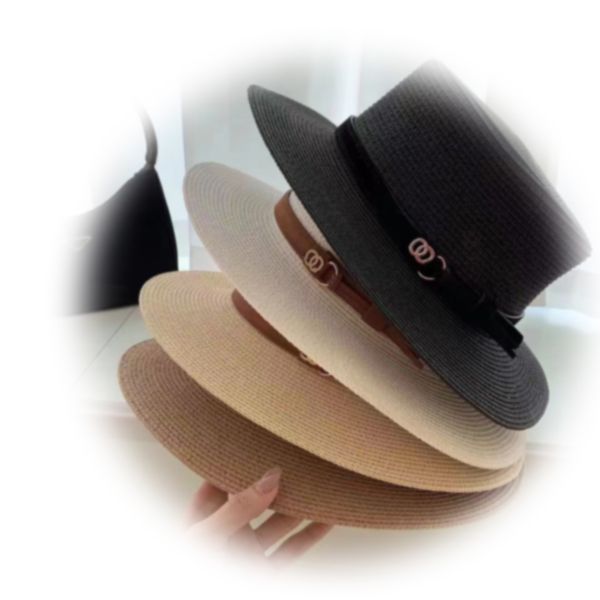 Chapeau de paille de marque lettre casquette chapeau femmes seau chapeaux été parfumé marron ceinture chapeau de paille français vintage célébrité soleil casquette extérieure chapeau de plage large bord casquette
