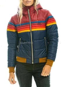 Designer Stripe Rainbow Imprimé veste à capuche mince Femme Femme Coton d'hiver Parka pour la taille plus