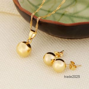 Designer Stud Oorbellen Ball Hanger Ketting Ball Sieraden SET Fijn 24K Echt Geel Massief Goud GF Vrouwen Partij Sieraden Beste Geschenken joias ouro mujer