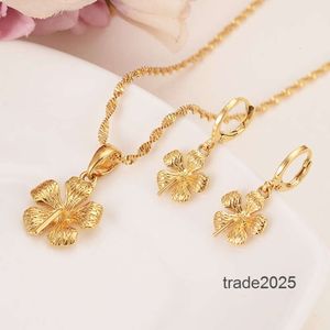 Boucles d'oreilles de créateurs véritable solide 14 carats en or jaune GF nouvelle mariée grande fleur pendentif déclaration collier ensembles de bijoux fête romantique beaux cadeaux