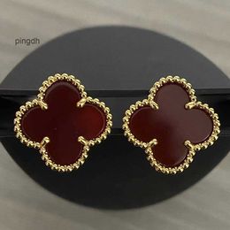 Designer Stud Oorbellen Van Clover Earring Cleef Klavertje Vier Oorbellen Bloemen Sieraden Bedel Twee bloemen 4 Klavertje Vier Terug Parelmoer Zilver 18K Goud Pl