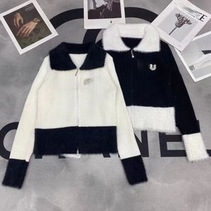 Designerstijl lente- en herfstpatchwork trui met ritssluiting, gebreid vest, korte slim-fit top met lange mouwen voor dames
