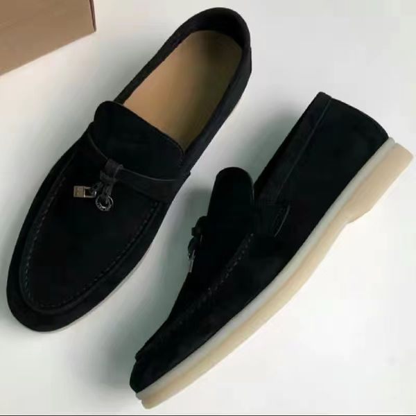 Chaussures en daim de créateur pour femmes hommes Mocassins à bout rond Designer de chaussures de loisirs Slip on Baskets à semelle épaisse Marque de luxe Appartements Loros Mental Decor Chic