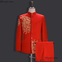 Designer Pak Chinese stijl herenpakken jas High-end borduurwerk Brits pak formele zakelijke heren pak driedelige bruidegom trouwjurk slank fit pak 661
