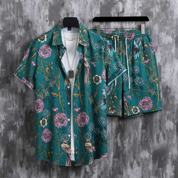 Traje de diseñador Camisa de manga corta con flores para niños Conjunto de vestimenta fresco y atractivo Marca de moda Estilo de vacaciones en la playa de Hawaii Casual de dos piezas S7lj