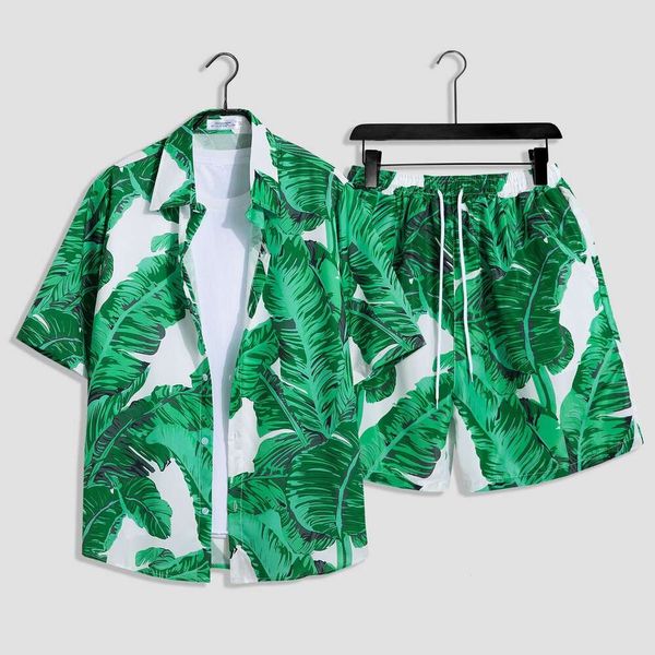 Traje de diseñador Hawaiian Beach Holiday para hombre Tamaño suelto Pareja Moda Marca de manga corta Camisa de flores Casual Conjunto de dos piezas 1kfn