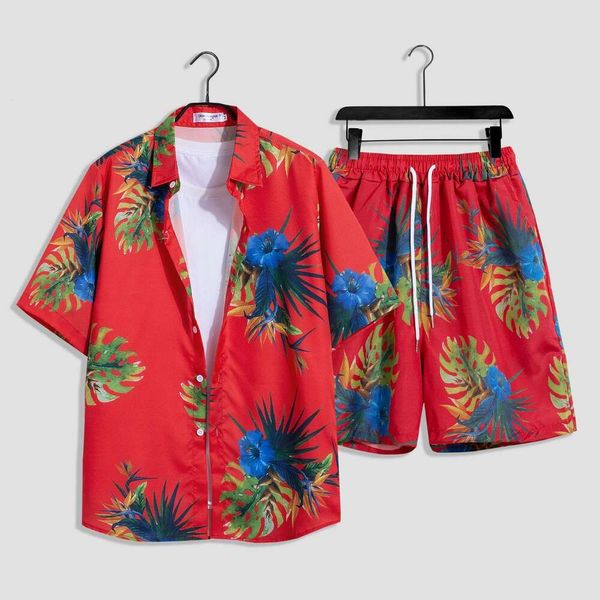 Traje de diseñador Hawaiian Beach Holiday para hombre Tamaño suelto Pareja Marca de moda Camisa de manga corta con flores Conjunto informal de dos piezas 4ekn