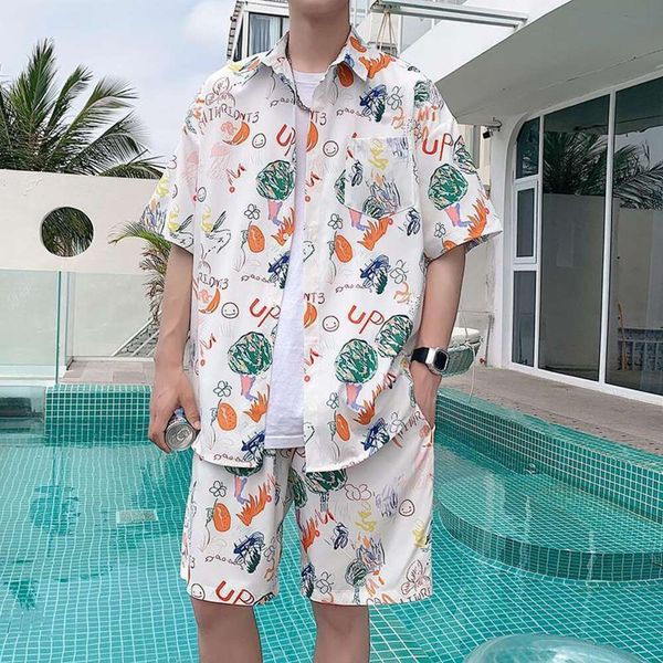 Traje de diseñador Playa de verano para hombre Camisa floral de manga corta Pantalones cortos Sanya Traje de viaje Ropa de vacaciones 4q2i