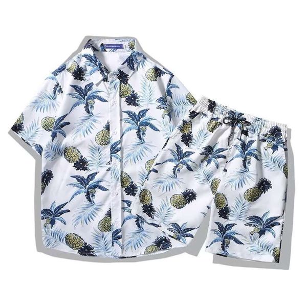 Traje de diseñador Vacaciones en la playa de verano Camisa de manga corta para hombres Hawaii Moda y guapo Top Pareja Conjunto suelto J7ET