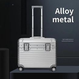 Designer koffer Compact Business Boarding Box Pilot Case Silver Groove Textuur aluminium-magnesium legering Telescopische handgreep Bagage