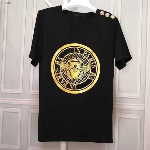 Diseñador Moda de verano Lujo Clásico Camiseta Escudo de disco Hombro dorado Botones dorados y plateados Moda para hombre Mujer Casual con letra de marca tshir 8JCV