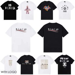 Designer Summer Fashion T-shirts Womens Letter Imprimé Cou rond Manche courte Black and White Mens 100% coton Loo Casual