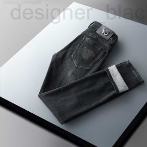 Designer zomerjeans voor heren Trendy nieuwe slim fit elastische Medusa geborduurde denim broek 2YKQ