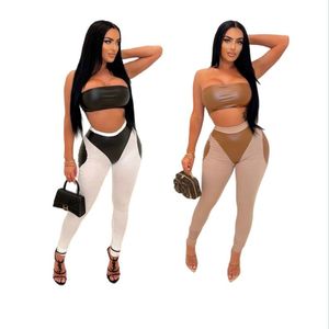 Designer Summer Cuir Tenues Femmes Survêtements Deux Pièces Ensembles Mode PU Sans Bretelles Débardeur Et Pantalon Survêtements Casual Sportswear Gros Vêtements 9292