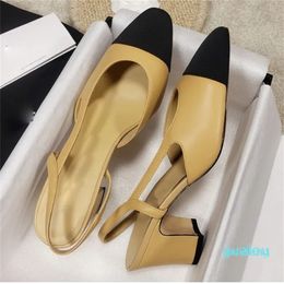 Designer -Summer Luxury Sandals High Heel Square Toe Mules Skin Bottom Party Femme Talons Sandale Rose