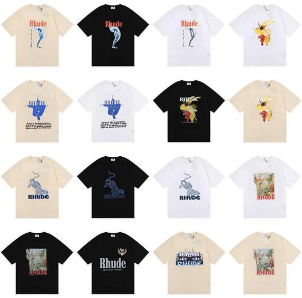 Designer Summer Rhude Brand imprimé T-shirt Men Femmes T-shirts de cou rond Spring Summer High Street Style Top Tees Rhude Asian Camiseta Casablanca Size S-XL