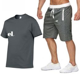 2022 Summer Shirt + Shorts Hommes Survêtement Hommes Stall Col O-Neck Manches Courtes Pull Avec Casual Jogger Pantalon Costumes Homme Sportsuit