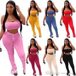 Designer Summer Short Outfits 2022 Casual Survêtements Femmes Vêtements Sexy Jarretelles Wrap Poitrine Deux Pièces Costume Femmes Long Pantalon Froissé