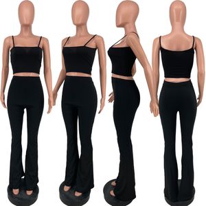 Designer Summer Survêtements Femmes Tenues Deux Pièces Ensembles Débardeur Sans Manches Et Pantalon Évasé Casual Jogger Costumes Solide Sportswear Vêtements En Gros 9681-2