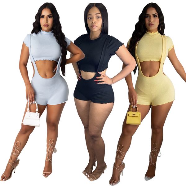 Designer Summer Two Piece Sets Femmes Survêtements Tenues À Manches Courtes Pull Crop Top et Salopette Shorts Casual Solid Sportswear En Vrac Vêtements En Gros 9322