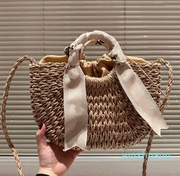 Diseñador de verano de las mujeres de moda tejido cesta de verduras bolsa de paja cubo bolso de moda bolsos de hombro 2024