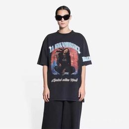 Designer Summer Women T Shirt High Edition Family Co Branded Aya Singer Band Burst Print Heavy Duty Washed Old Sleeve T-Shirt