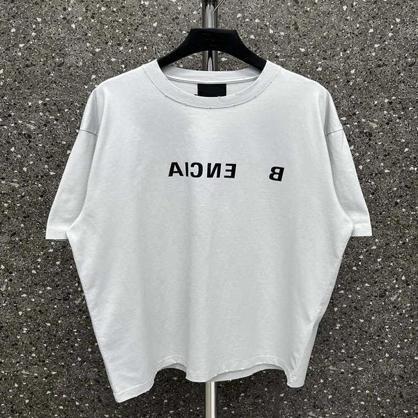 Camiseta de diseñador para mujer, camiseta de manga alta con estampado de letras y espejo auténtico, edición alta, verano 2023