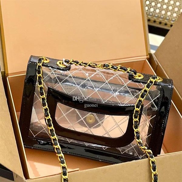 Designer - Femmes d'été Transparent Sac transparent PVC Messenger Beach Bag Sac Jelly Small Tote with Chain and Cross Body Body Sac HandB171S