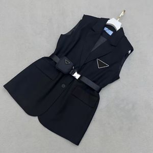 Designer zomer dames vest shirts jas vrouwen losse letter v-neck pak waastcoat mouwloos vest top borst driehoekige label tas riem prades tas