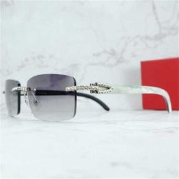 Designer zonnebril 10% korting op luxe ontwerper Nieuwe heren- en dames zonnebril 20% korting op Rhinestone Square Wood Buffalo Horn Iced Out Fashion Mens Rimless Buffs Sunglass