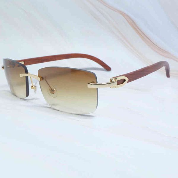 Gafas de sol de diseñador 2021 Hombres sin montura Moda de madera Sombras de verano Color Anhelado Madera Gafas de sol de lujo para mujeres Gafas Sol