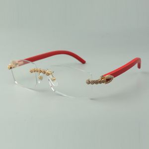 Lunettes de soleil design bouquet de lunettes de diamant montures 35012 avec branches en bois rouge et lentille de 56 mm IRN6