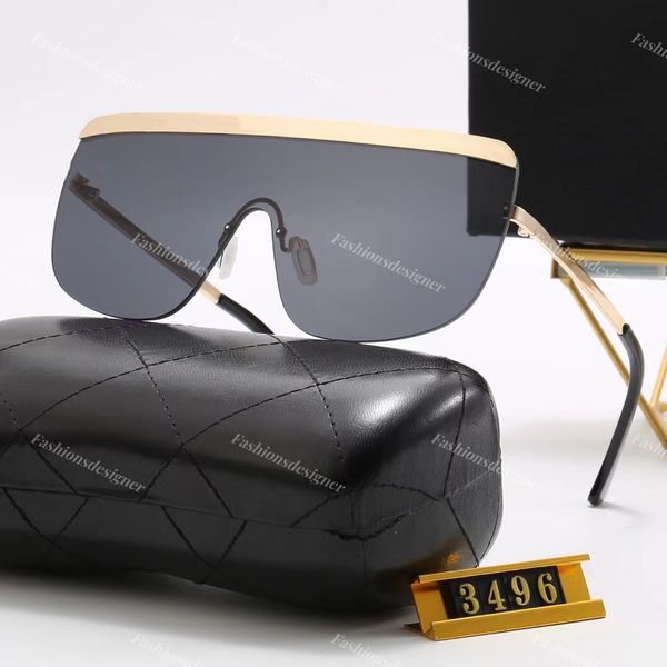 Gafas de sol de diseño para hombres gafas de corte de diamante máscara gafas de sol letras doradas sin marco gafas con clase gafas de sol de lujo para mujer con bloqueo UV con caja de gafas de sol 3496