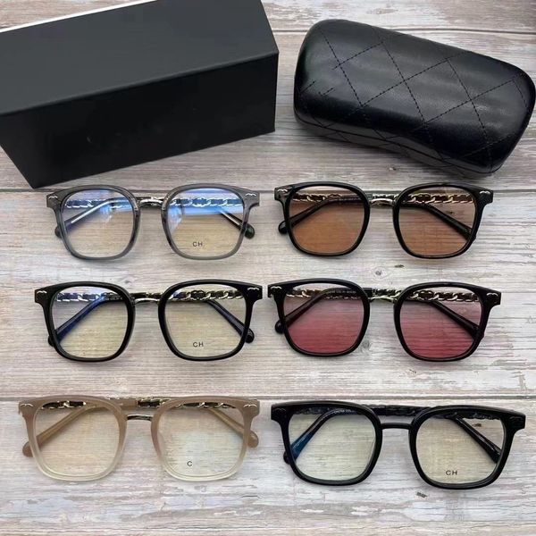 Gafas de sol de diseñador para hombres Mujeres con caja Cadena de oro Gran cuadro cuadrado Miopía Black Vegan Plate Gafas Anti-Blue Light Pare anteojos de calidad superior Calidad