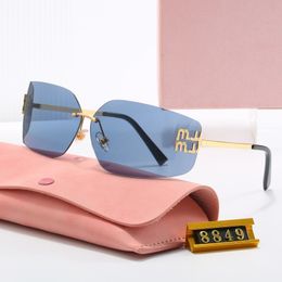 Designer Zonnebrillen Voor Vrouwen Miumius Luxe Zonnebril Runway Sunnies Womens Hoge Kwaliteit Kwadraat Frameloze Brillen Tinten Vrouwelijkheid