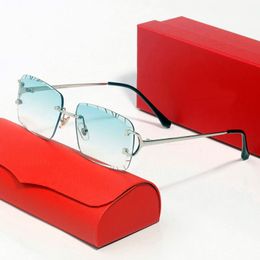 Designer zonnebrillen voor dames zomer strand gouden letter op lens randloze zeshoekige zonnebril mode montuur onregelmatige brillen bruin c-tinten brillen lunettes