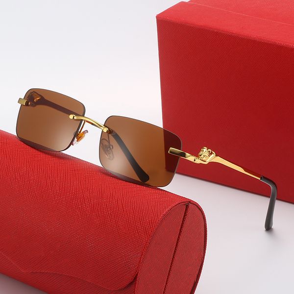 designer zonnebril voor dames sunglass Nieuwe luipaardkop frameloze randloze mannen zonnebril mannelijke persoonlijkheid mode met bijziende optische bril groothandel Met doos