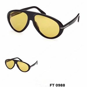 Gafas de sol de diseñador para mujer Tom Marca de lujo Gafas Ford FT0988 Marco ovalado Negro Amarillo Estilo deportivo Hombres Gafas de sol Lente de protección UV Caja original de moda