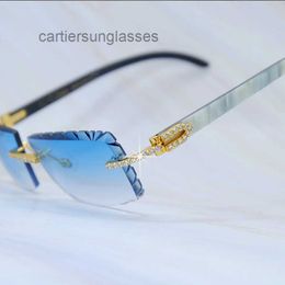 Lunettes de soleil design Iced Out Marble Véritable corne de buffle Vintage Lunettes de soleil Carter Diamond Cut Strass Mens Shades Lunettes