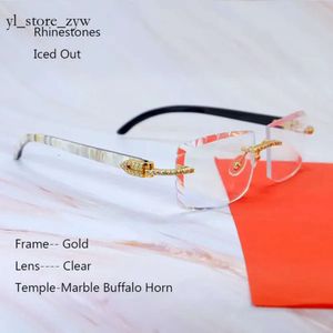 Lunettes de soleil design Iced Out Lunettes de soleil Marbre Véritable Corne de buffle Vintage Lunettes de soleil Carter Diamond Cut Strass Mens Shades Lunettes de soleil pour femme 800