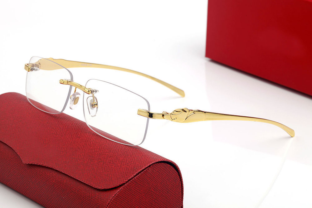 Designerskie okulary Leopard Head Square Soczewki Gradientowe Mężczyźni i damskie Okulary Mody Gold Silver Metal Ramki Bezramowe prostokulgulsr z oryginalnym pudełkiem