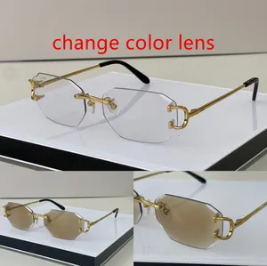 Lunettes de soleil de designer Hommes Lunettes photochromiques Marque de mode Style sans cadre Lentille coupée en diamant Homme Vintage Rétro Designers Lunettes de soleil sans monture Femme Cadre 0103C