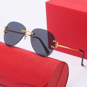 Designer zonnebrillen Mens Pilot Zonnebril voor vrouwen Luteilgers Oversized Gold Silver Metal Big Frameless Liepglas Polariseerde Goggle Sunglass Good