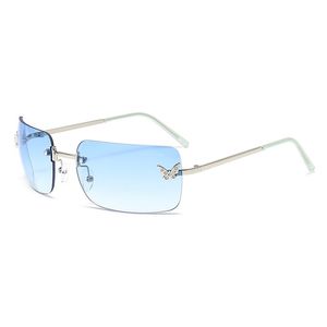 lunettes de soleil design femmes lunettes de soleil de luxe hommes 3572 lunettes de soleil à bords coupés sans monture pour femmes lunettes rétro de mode lunettes de soleil incrustées de diamants papillon bleu