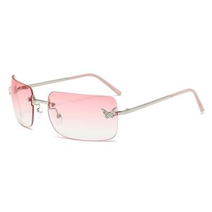 lunettes de soleil design femmes lunettes de soleil de luxe hommes 3572 lunettes de soleil à bords coupés sans monture pour femmes lunettes rétro de mode lunettes de soleil incrustées de diamants papillon rose