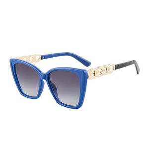 Gafas de sol de diseñador Gafas de sol de lujo para mujer Gafas de sol para hombre Personalidad Hip Hop Gafas de sol con cadena de metal Moda Polígono Gafas con montura grande Gafas de sol m389 azul
