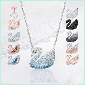 Designer SWA 1: 1 Versie van hoge kwaliteit Gradiënt Blue Black Swan hanger ketting ketting Crystal Swan diamant choker keten sieraden cadeau c79