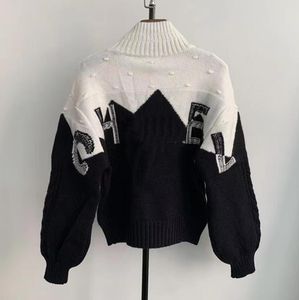 Designer trui Winter luxe dames vest coltrui zwart-witte letter contrasterende kleur breiwerk borduurwerk ambacht maat-S-XL